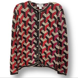 South Cotton sweater jacket cardigan M vintage pristine geometric red black